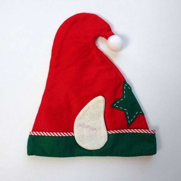 🎯5/$30 Elf Christmas Hat Fabric Pom ears Star Red White Green Holiday Party - Picture 1 of 5